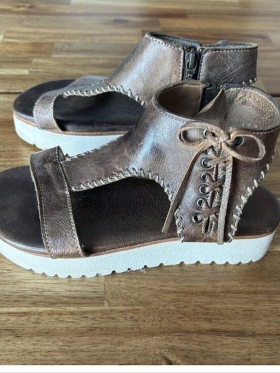 Bed Stu Shoes - Bedstu Women's Zoe Platform Sandal Size 7.5 Wedge Brown Leather Distressed Boho
